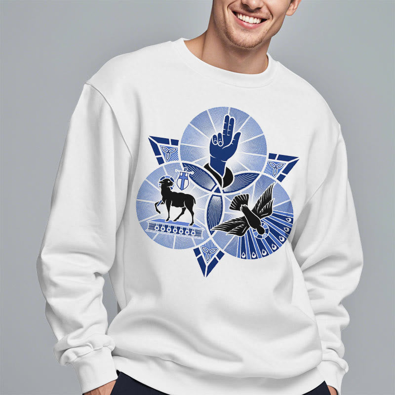 Christianartworkshop Modern Style St. Benedict Lamb Of God Dove Fleece Lined Polyester Sweatshirt - image 8