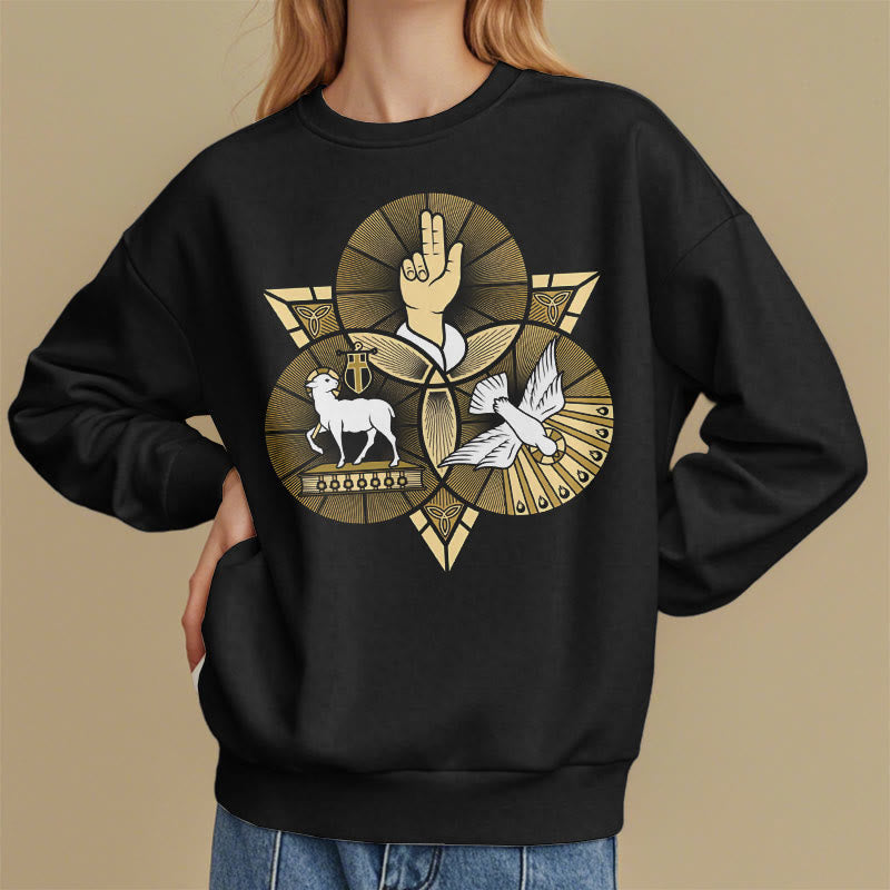 Christianartworkshop Modern Style St. Benedict Lamb Of God Dove Fleece Lined Polyester Sweatshirt - image 3