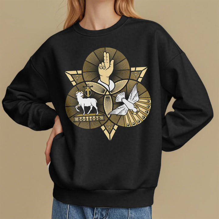 Christianartworkshop Modern Style St. Benedict Lamb Of God Dove Fleece Lined Polyester Sweatshirt - image 3