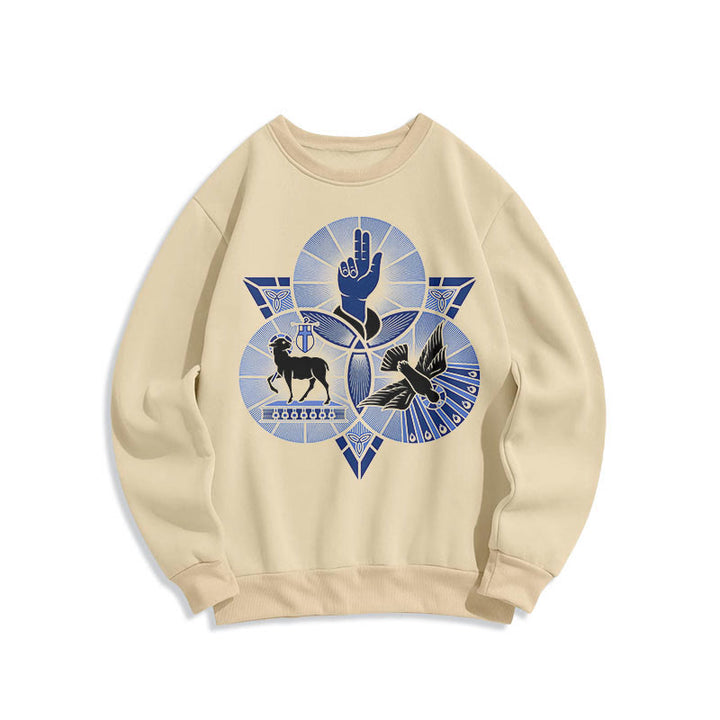 Christianartworkshop Modern Style St. Benedict Lamb Of God Dove Fleece Lined Polyester Sweatshirt - Beige - 2XL - image 11