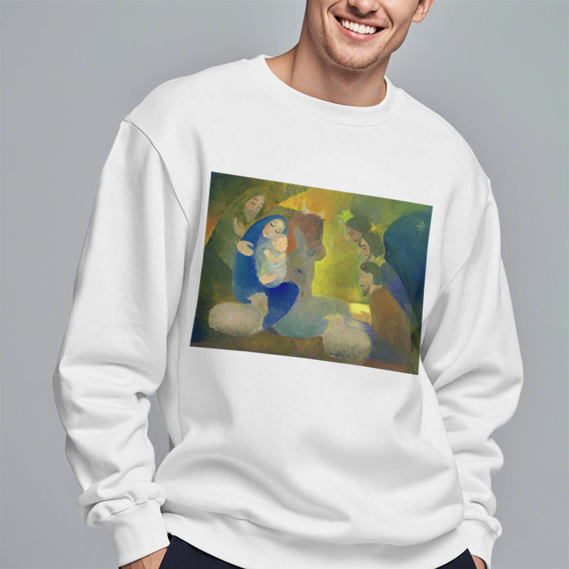 Christianartworkshop Classic Colored Style Nativity Scene Holy Night Fleece Lined Polyester Sweatshirt - image 2