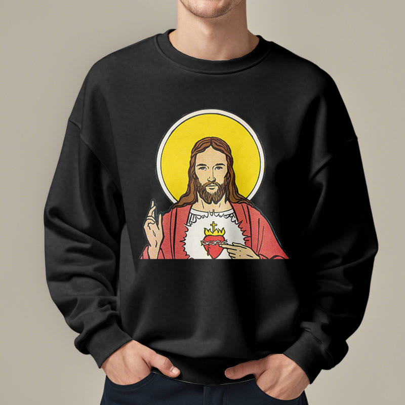 Christianartworkshop Classic Colored Style Sacred Heart Of Jesus Fleece Lined Polyester Sweatshirt - image 2