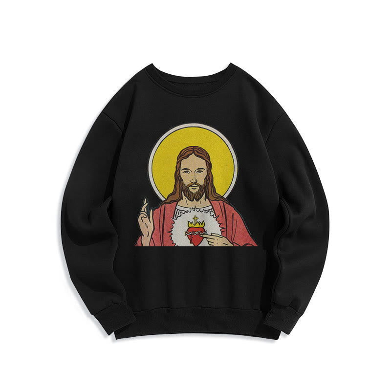 Christianartworkshop Classic Colored Style Sacred Heart Of Jesus Fleece Lined Polyester Sweatshirt - Black - 2XL - image 1