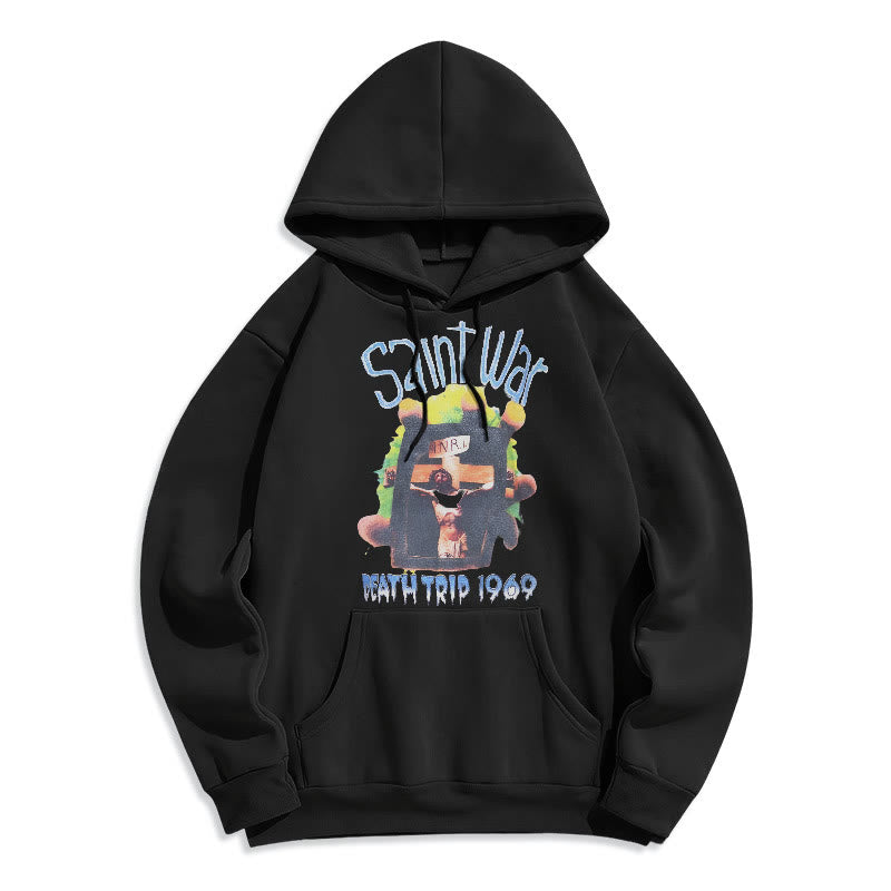Christianartworkshop Modern Colored Style Saint War Fleece Lined Polyester Hoodie - Black - 2XL - image 1