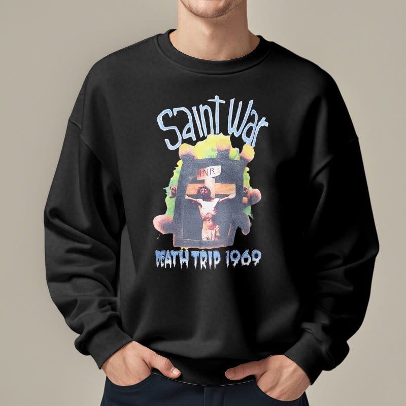 Christianartworkshop Modern Colored Style Saint War Fleece Lined Polyester Sweatshirt - image 2