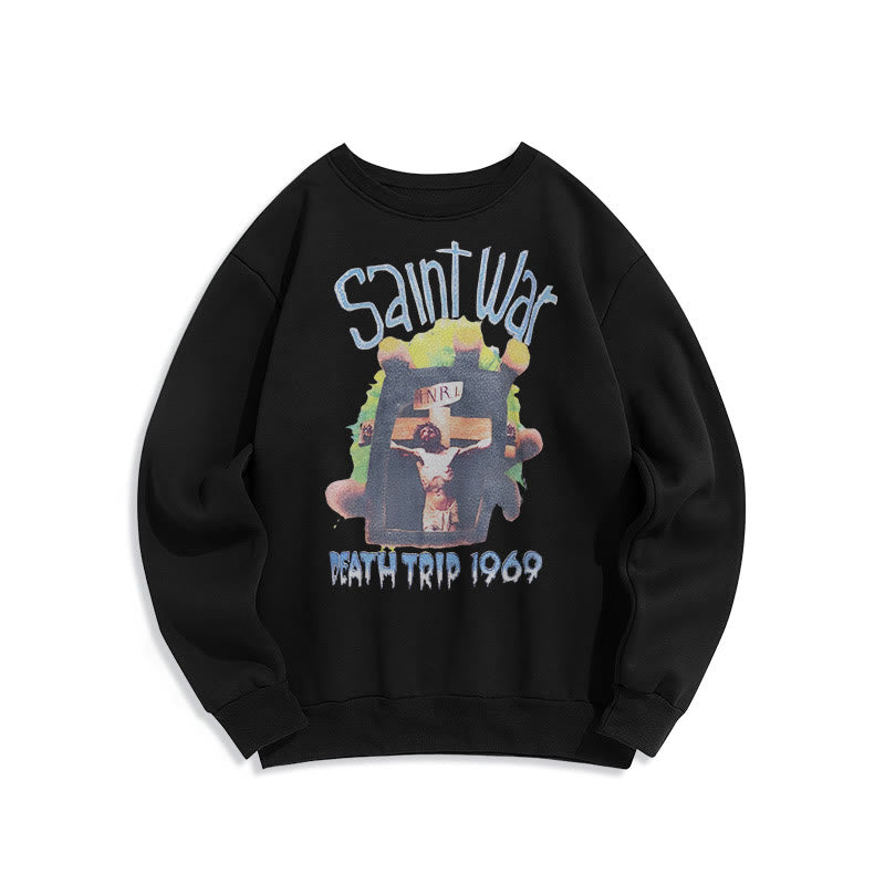 Christianartworkshop Modern Colored Style Saint War Fleece Lined Polyester Sweatshirt - Black - 2XL - image 1