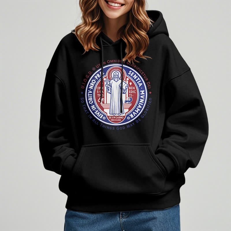 Christianartworkshop Classic Colored Style St. Benedict Medal Emblem Fleece Lined Polyester Hoodie - image 2