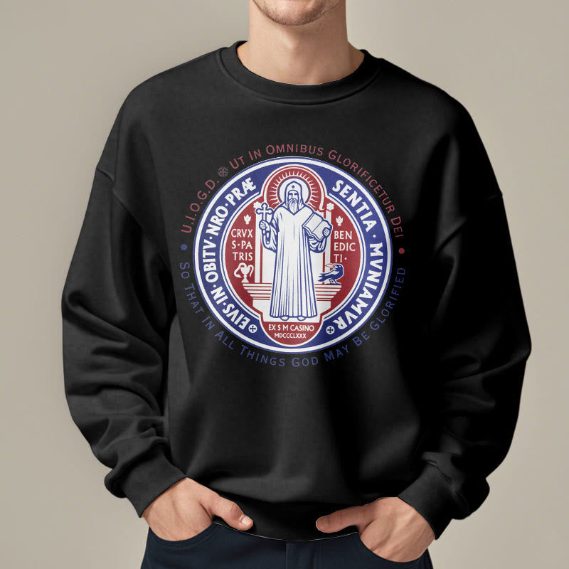 Christianartworkshop  Classic Colored Style St. Benedict Medal Emblem Fleece Lined Polyester Sweatshirt - image 1