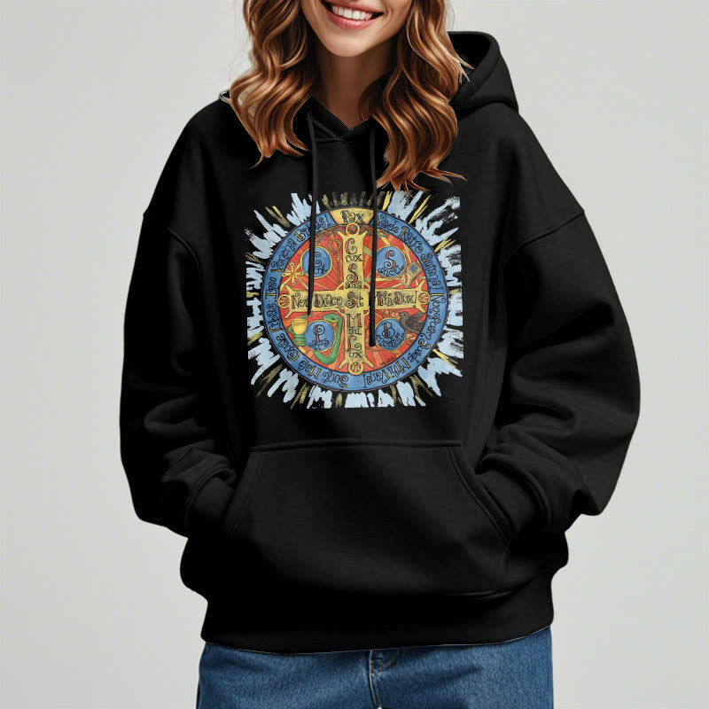 Christianartworkshop Classic Colored Style Pax Benedictine Cross Fleece Lined Polyester Hoodie - image 2