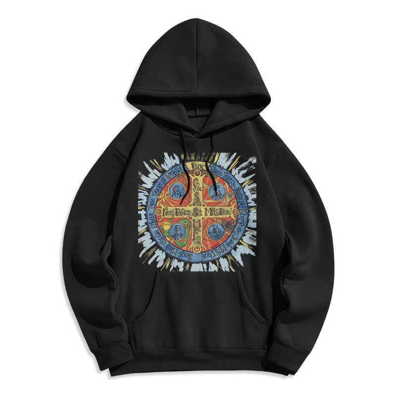 Christianartworkshop Classic Colored Style Pax Benedictine Cross Fleece Lined Polyester Hoodie - Black - 2XL - image 1