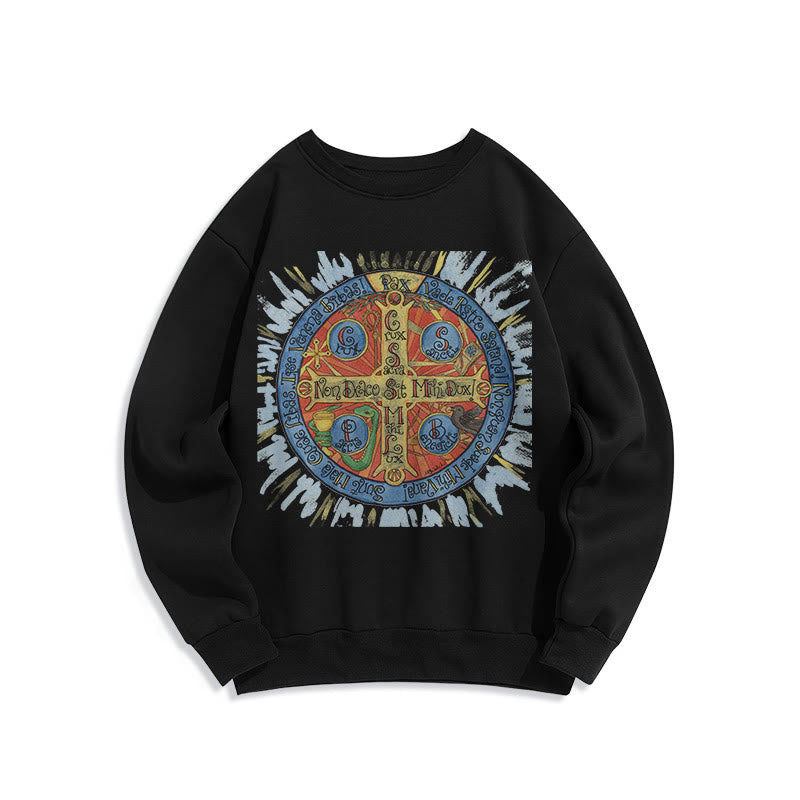 Christianartworkshop Classic Colored Style Pax Benedictine Cross Fleece Lined Polyester Sweatshirt - Black - 2XL - image 1
