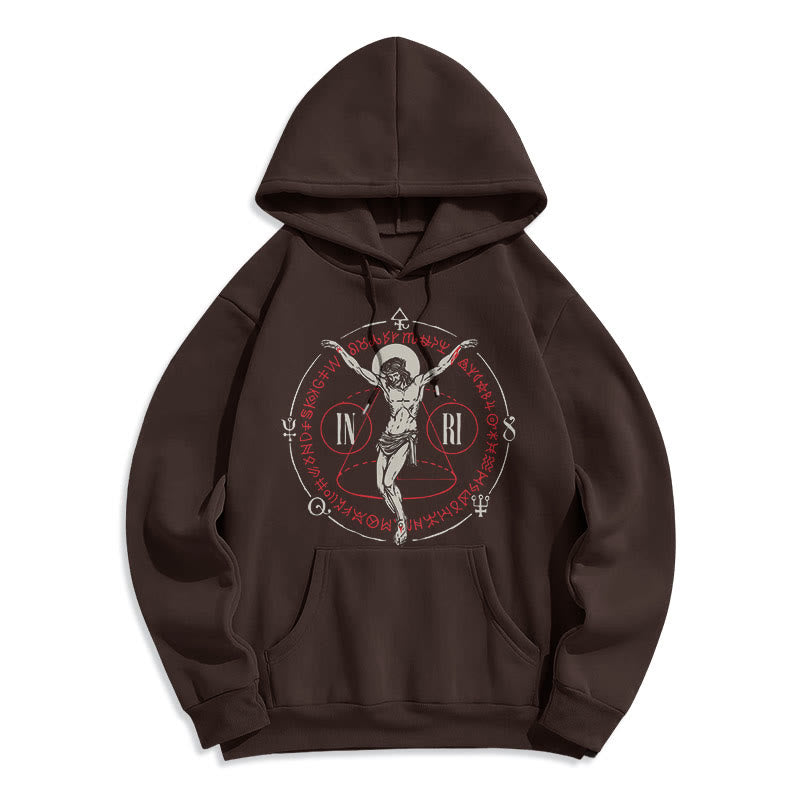 Christianartworkshop Classic Style Sacred INRI Crucifix Faith Fleece Lined Polyester Hoodie - Brown - 2XL - image 16