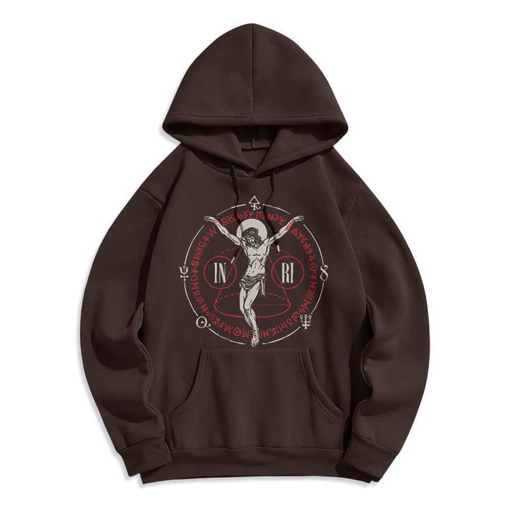 Christianartworkshop Classic Style Sacred INRI Crucifix Faith Fleece Lined Polyester Hoodie - Brown - 2XL - image 16