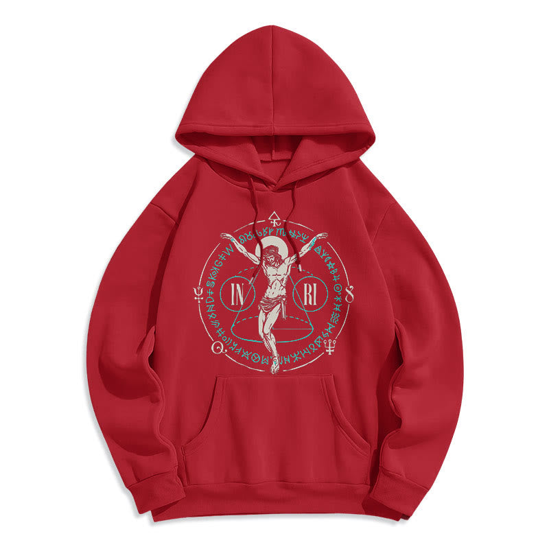 Christianartworkshop Classic Style Sacred INRI Crucifix Faith Fleece Lined Polyester Hoodie - Red - 2XL - image 36