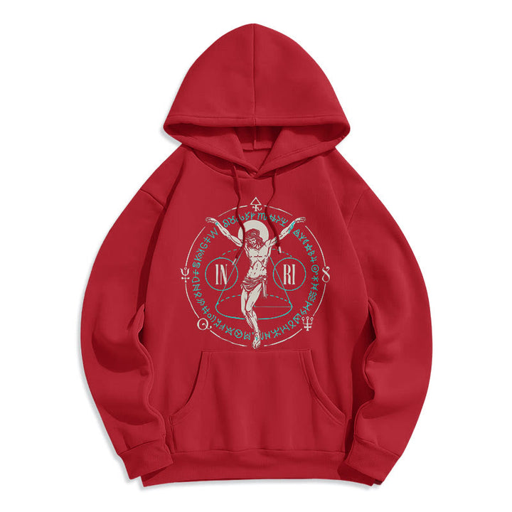 Christianartworkshop Classic Style Sacred INRI Crucifix Faith Fleece Lined Polyester Hoodie - Red - 2XL - image 36