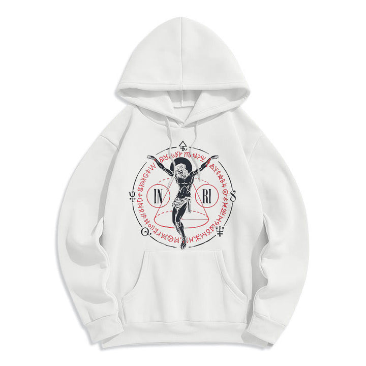 Christianartworkshop Classic Style Sacred INRI Crucifix Faith Fleece Lined Polyester Hoodie - White - 2XL - image 1