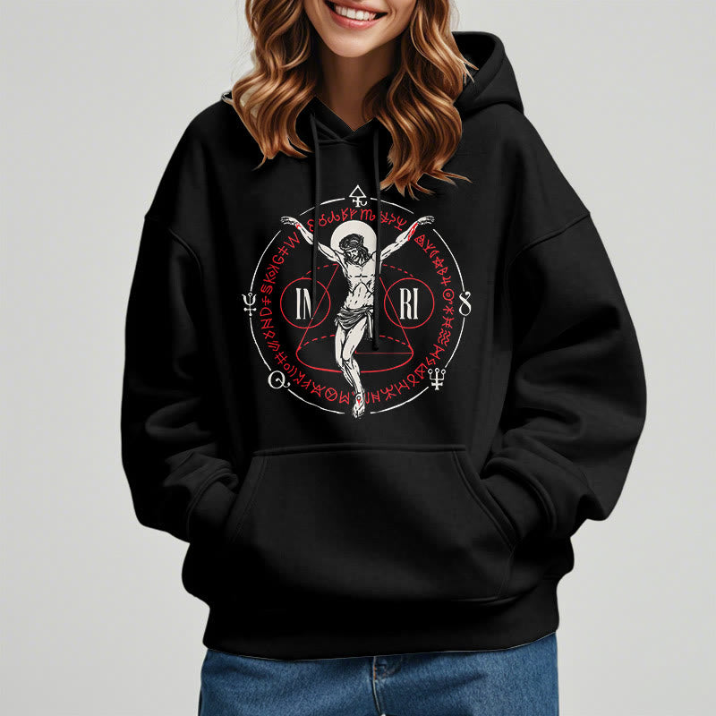 Christianartworkshop Classic Style Sacred INRI Crucifix Faith Fleece Lined Polyester Hoodie - image 8