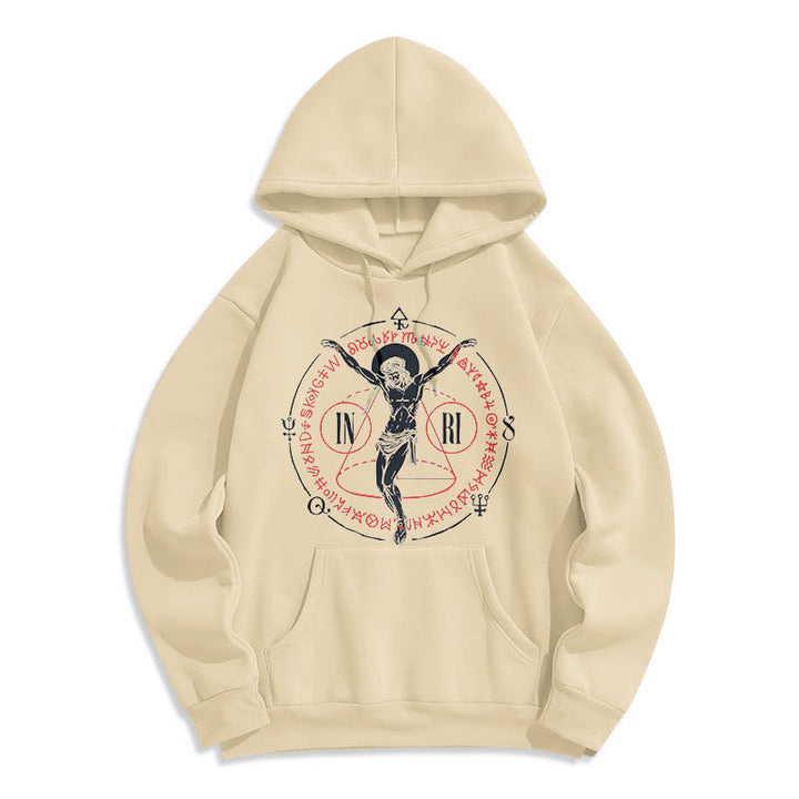 Christianartworkshop Classic Style Sacred INRI Crucifix Faith Fleece Lined Polyester Hoodie - Beige - 2XL - image 11