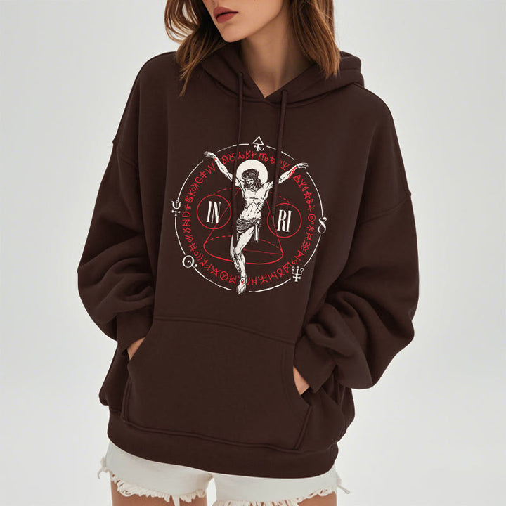 Christianartworkshop Classic Style Sacred INRI Crucifix Faith Fleece Lined Polyester Hoodie - image 19