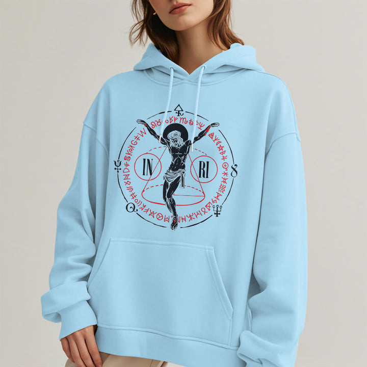 Christianartworkshop Classic Style Sacred INRI Crucifix Faith Fleece Lined Polyester Hoodie - image 29