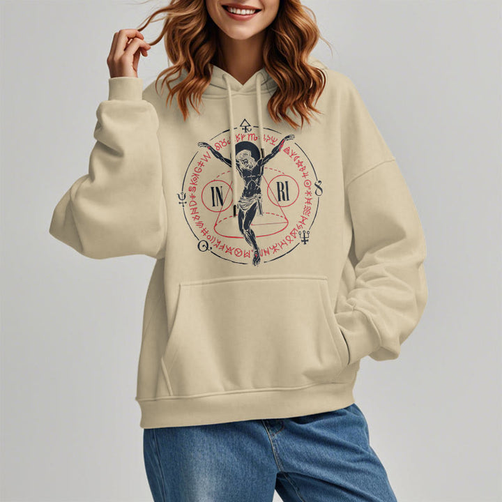 Christianartworkshop Classic Style Sacred INRI Crucifix Faith Fleece Lined Polyester Hoodie - image 14