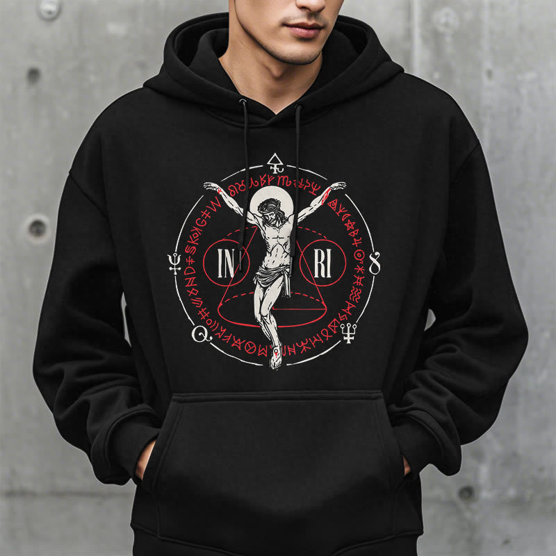 Christianartworkshop Classic Style Sacred INRI Crucifix Faith Fleece Lined Polyester Hoodie - image 9