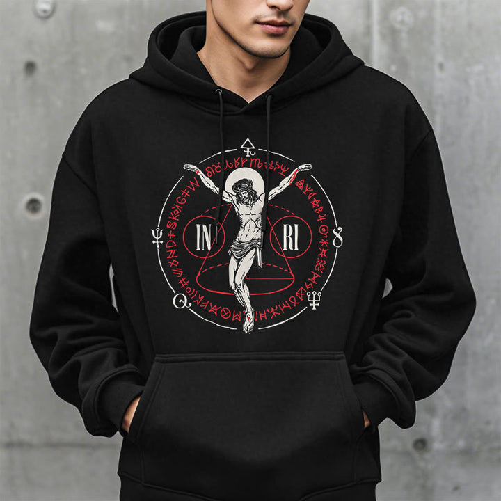 Christianartworkshop Classic Style Sacred INRI Crucifix Faith Fleece Lined Polyester Hoodie - image 9