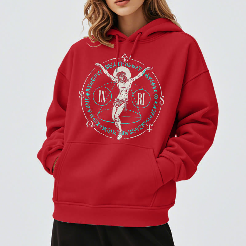 Christianartworkshop Classic Style Sacred INRI Crucifix Faith Fleece Lined Polyester Hoodie - image 38