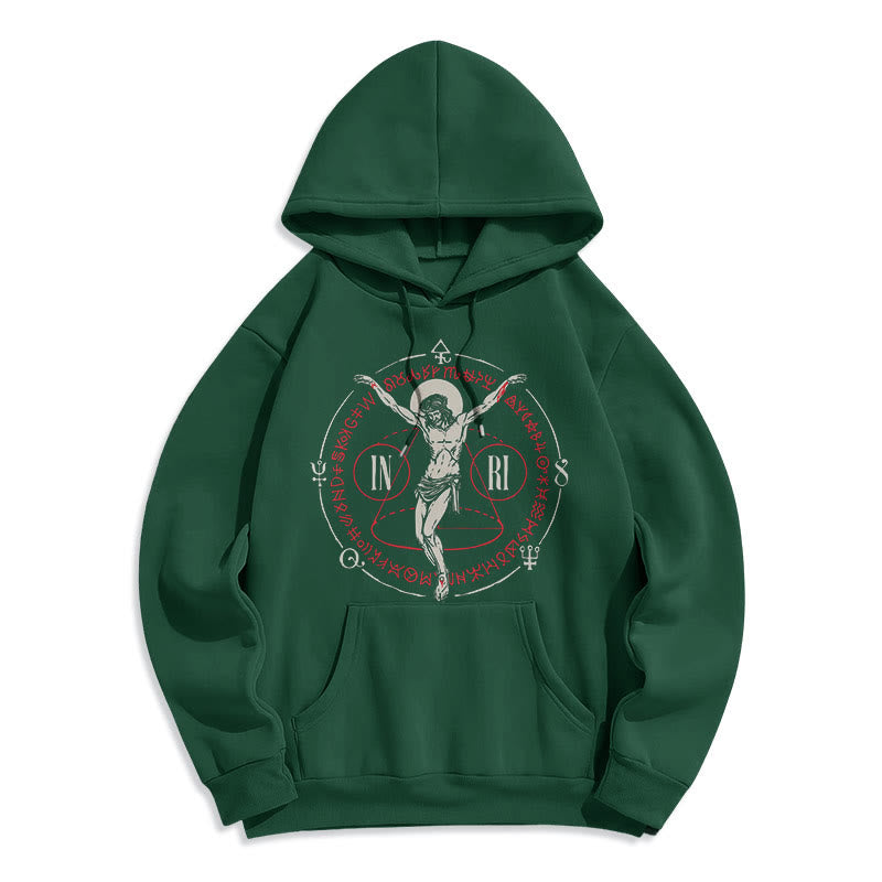 Christianartworkshop Classic Style Sacred INRI Crucifix Faith Fleece Lined Polyester Hoodie - Green - 2XL - image 21