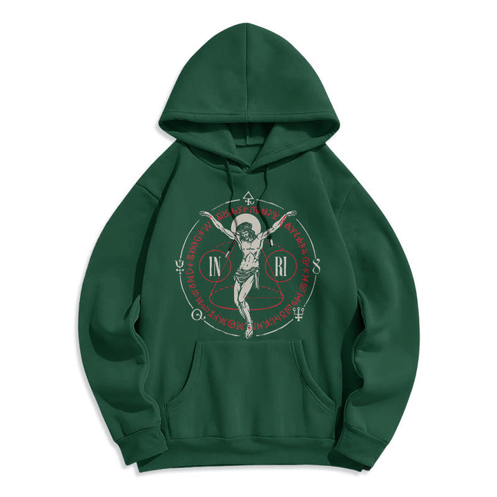 Christianartworkshop Classic Style Sacred INRI Crucifix Faith Fleece Lined Polyester Hoodie - Green - 2XL - image 21