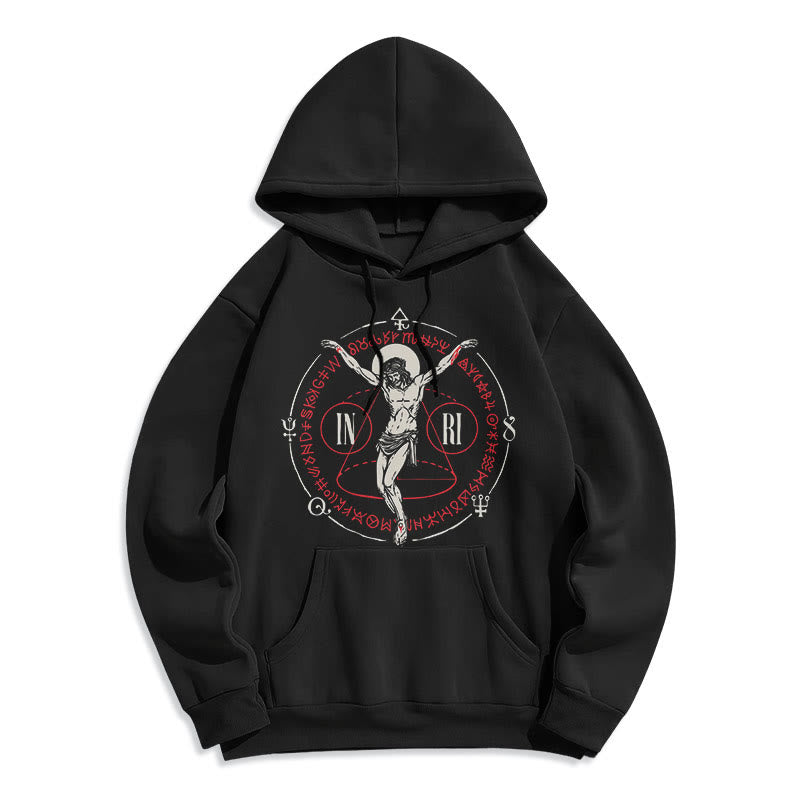 Christianartworkshop Classic Style Sacred INRI Crucifix Faith Fleece Lined Polyester Hoodie - Black - 2XL - image 6