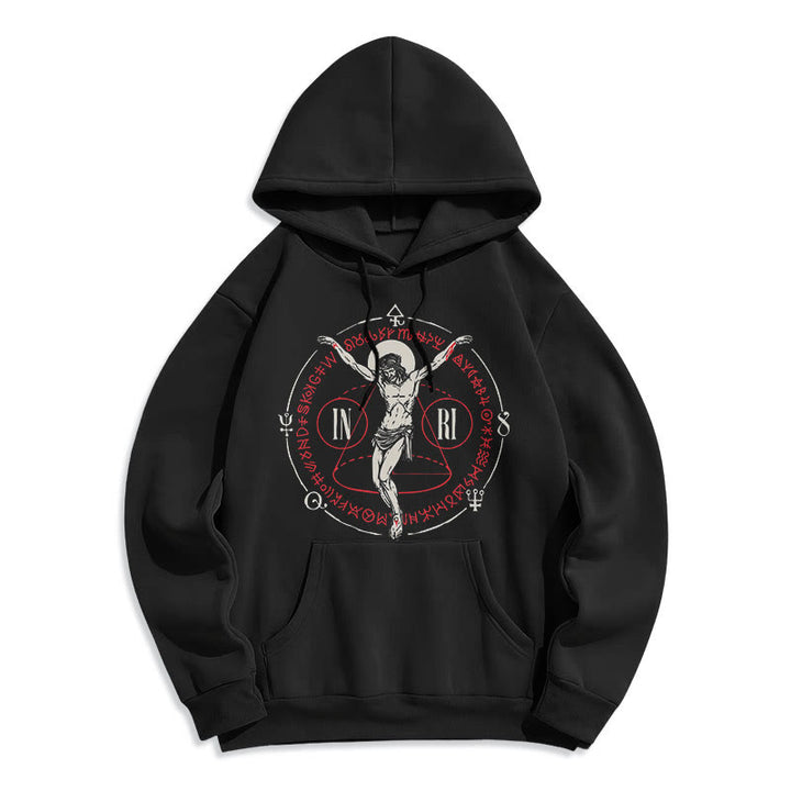 Christianartworkshop Classic Style Sacred INRI Crucifix Faith Fleece Lined Polyester Hoodie - Black - 2XL - image 6