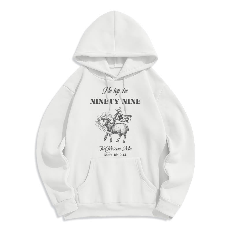 Christianartworkshop Quotation Style He Left the Ninety-Nine Fleece Lined Polyester Hoodie - White - 2XL - image 1