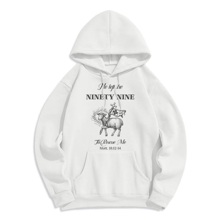 Christianartworkshop Quotation Style He Left the Ninety-Nine Fleece Lined Polyester Hoodie - White - 2XL - image 1