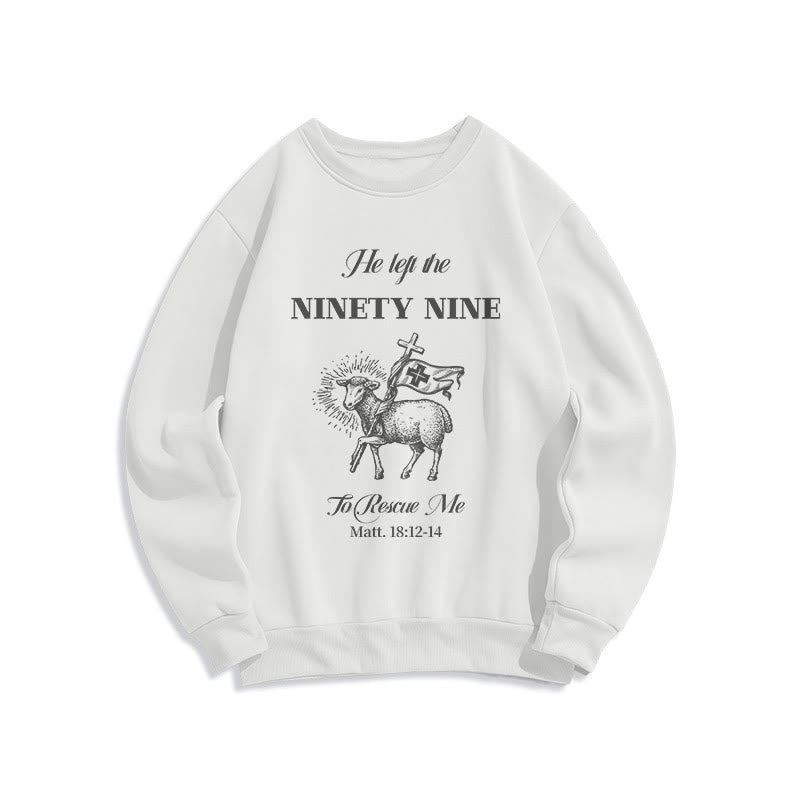Christianartworkshop Quotation Style He Left the Ninety-Nine Fleece Lined Polyester Sweatshirt - White - 2XL - image 1