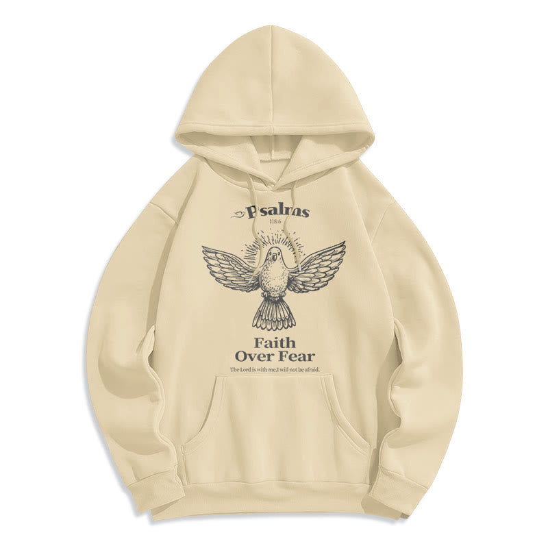 Christianartworkshop Classic Quotation Style Faith Over Fear Fleece Lined Polyester Hoodie - Beige - 2XL - image 16
