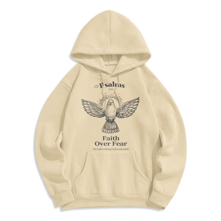 Christianartworkshop Classic Quotation Style Faith Over Fear Fleece Lined Polyester Hoodie - Beige - 2XL - image 16
