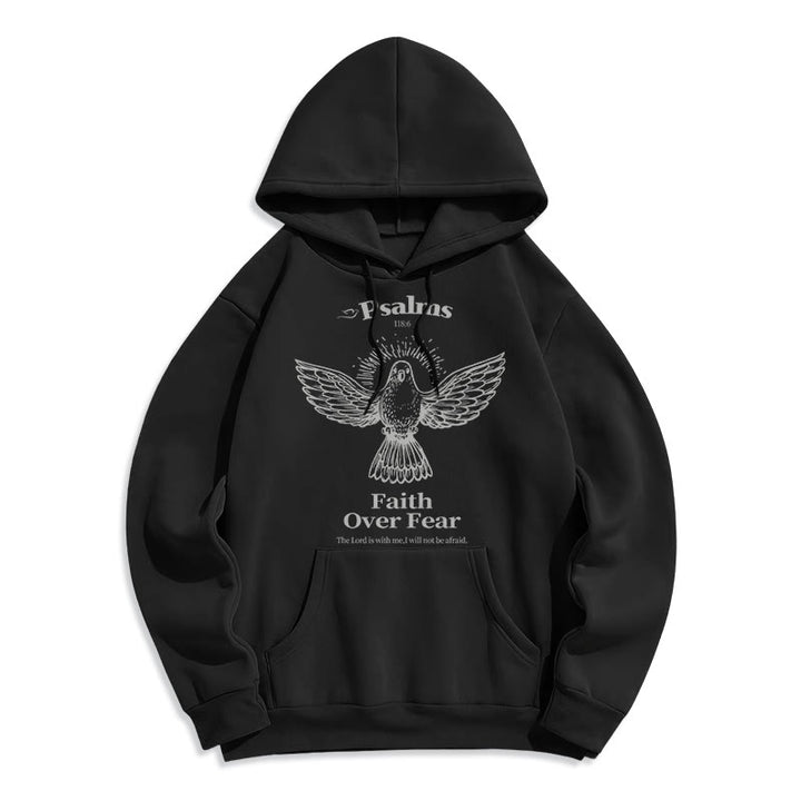 Christianartworkshop Classic Quotation Style Faith Over Fear Fleece Lined Polyester Hoodie - Black - 2XL - image 5