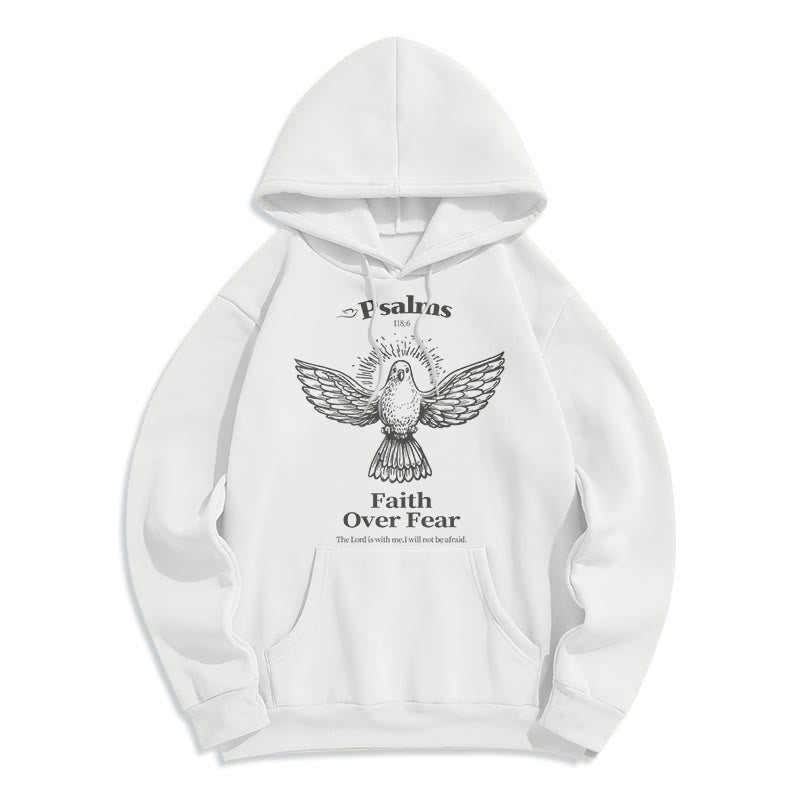 Christianartworkshop Classic Quotation Style Faith Over Fear Fleece Lined Polyester Hoodie - White - 2XL - image 11