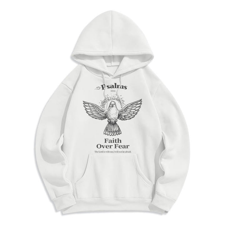 Christianartworkshop Classic Quotation Style Faith Over Fear Fleece Lined Polyester Hoodie - White - 2XL - image 11