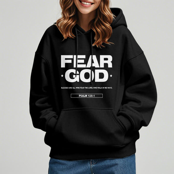 Christianartworkshop Classic Quotation Style Fear God Faith Blessed Fleece Lined Polyester Hoodie - image 3