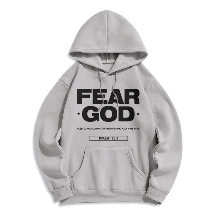 Christianartworkshop Classic Quotation Style Fear God Faith Blessed Fleece Lined Polyester Hoodie - Grey - 2XL - image 31