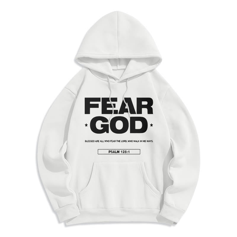 Christianartworkshop Classic Quotation Style Fear God Faith Blessed Fleece Lined Polyester Hoodie - White - 2XL - image 6