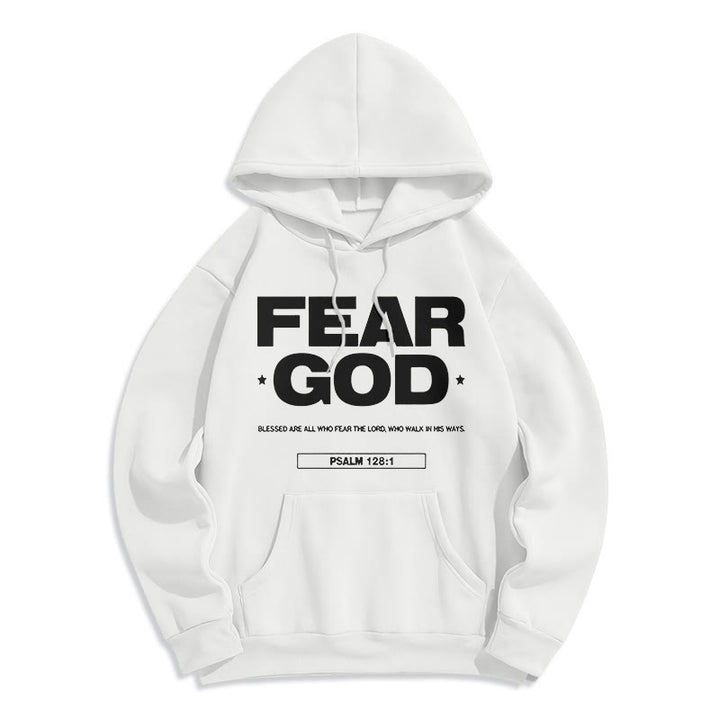 Christianartworkshop Classic Quotation Style Fear God Faith Blessed Fleece Lined Polyester Hoodie - White - 2XL - image 6