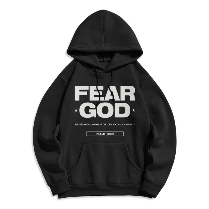 Christianartworkshop Classic Quotation Style Fear God Faith Blessed Fleece Lined Polyester Hoodie - Black - 2XL - image 1