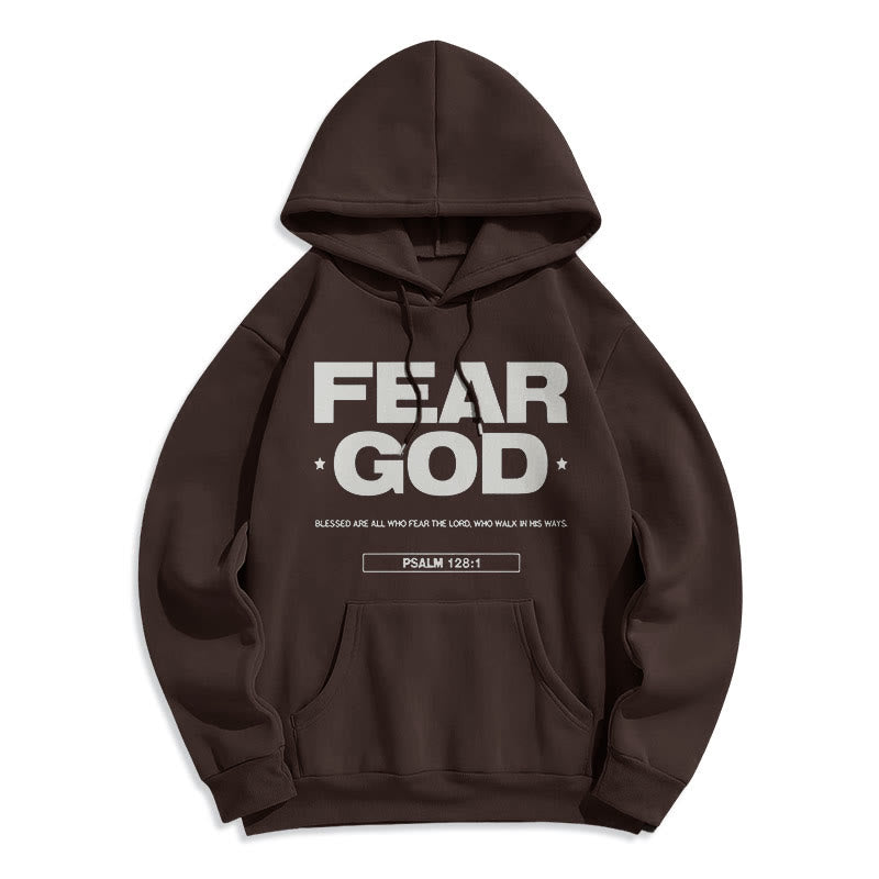 Christianartworkshop Classic Quotation Style Fear God Faith Blessed Fleece Lined Polyester Hoodie - Brown - 2XL - image 16