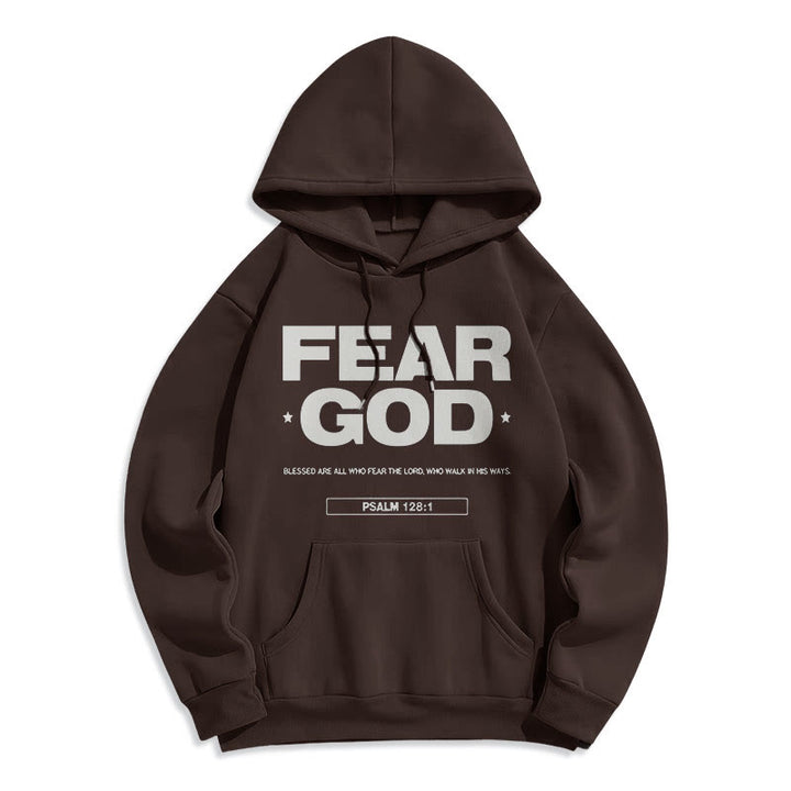 Christianartworkshop Classic Quotation Style Fear God Faith Blessed Fleece Lined Polyester Hoodie - Brown - 2XL - image 16