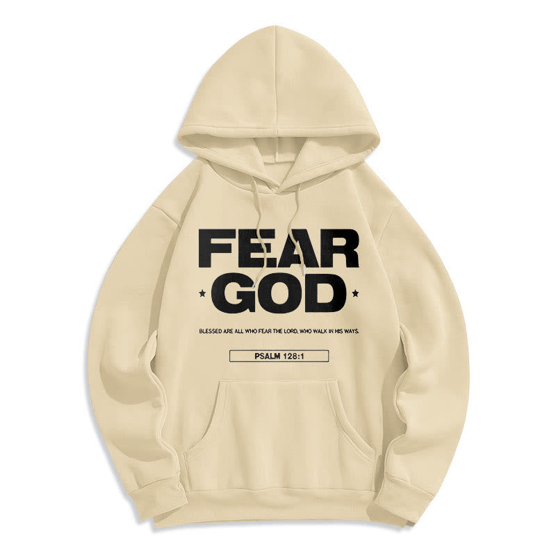 Christianartworkshop Classic Quotation Style Fear God Faith Blessed Fleece Lined Polyester Hoodie - Beige - 2XL - image 11