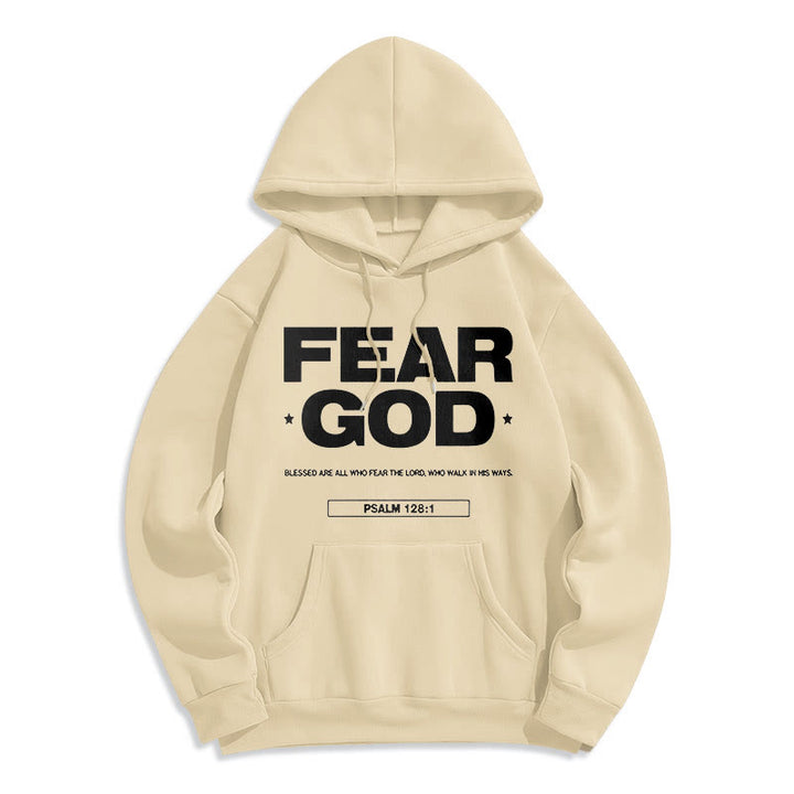 Christianartworkshop Classic Quotation Style Fear God Faith Blessed Fleece Lined Polyester Hoodie - Beige - 2XL - image 11