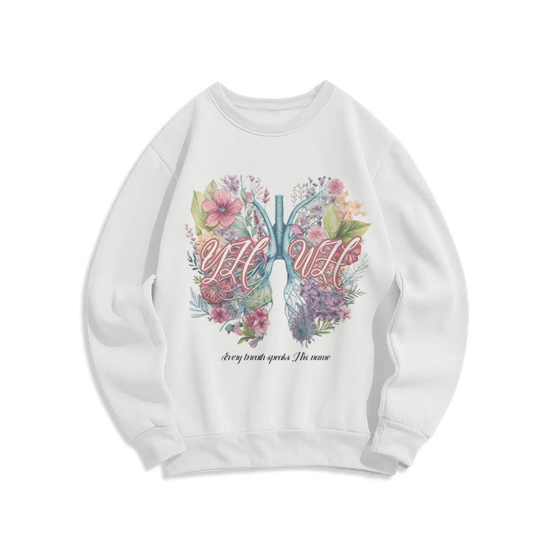 Christianartworkshop Colored Style Every Breath Speaks His Name Fleece Lined Polyester Sweatshirt - White - 2XL - image 1